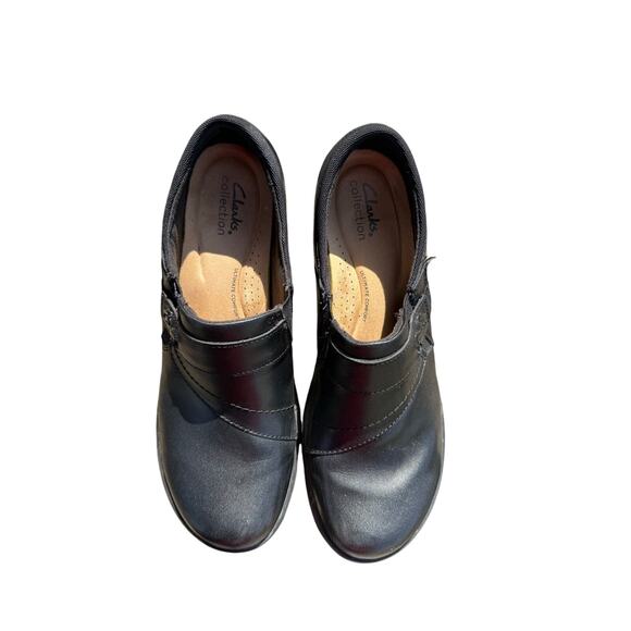 CLARKS Womens 8.5 Black Angie Pearl Leather Slip On Loafer Casual Comfort Shoe - Picture 4 of 6